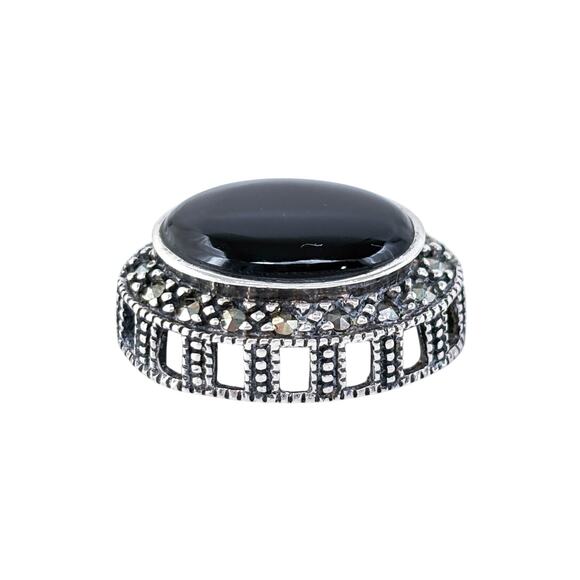 Thailand SU Marcasite Onyx Pendant | Vintage Sterling Silver 925 - Picture 3 of 10